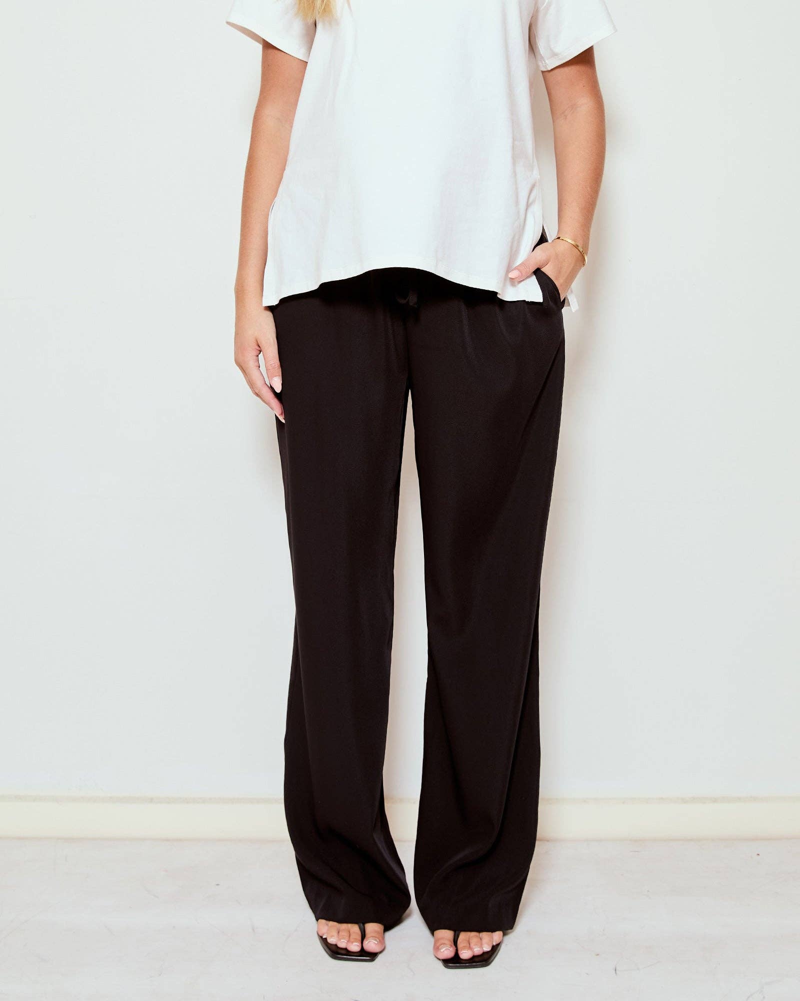 Draped Wide Leg Pants (Black)