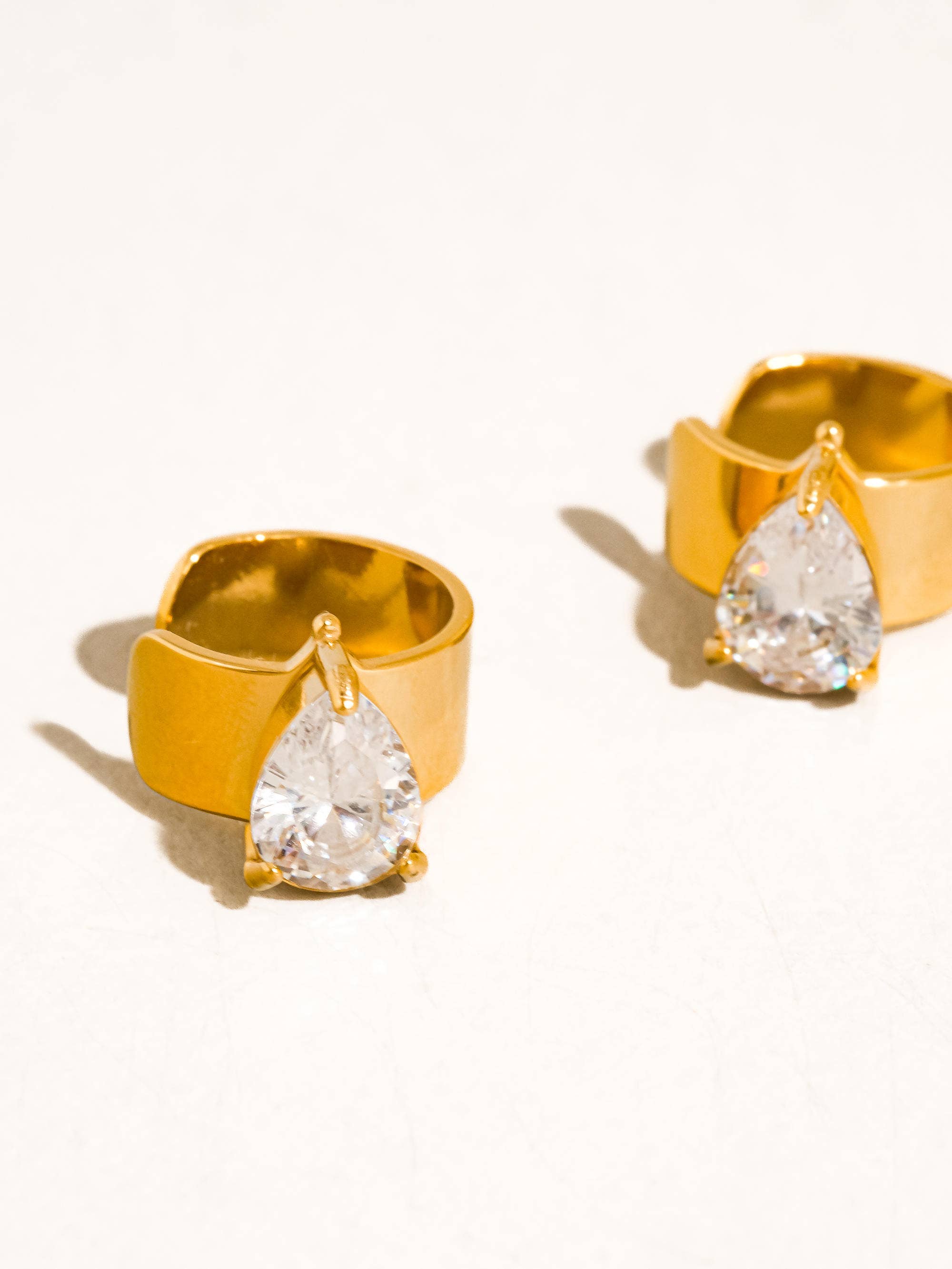 Jessenia 18K Gold Non-Tarnish Pear Crystal Cuffs