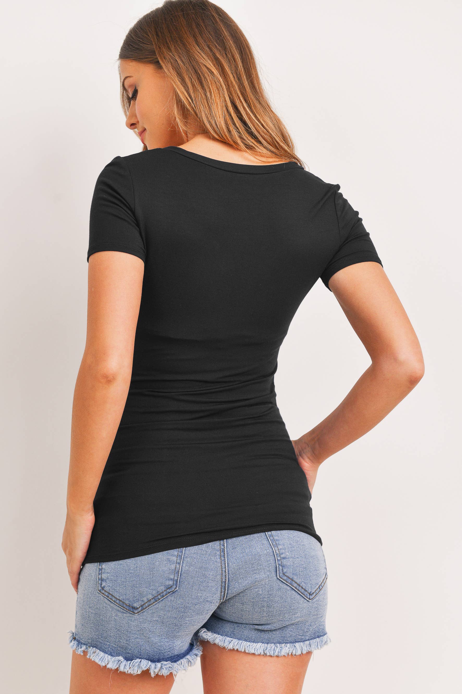Ruched Short Sleeve Maternity V-Neck Top