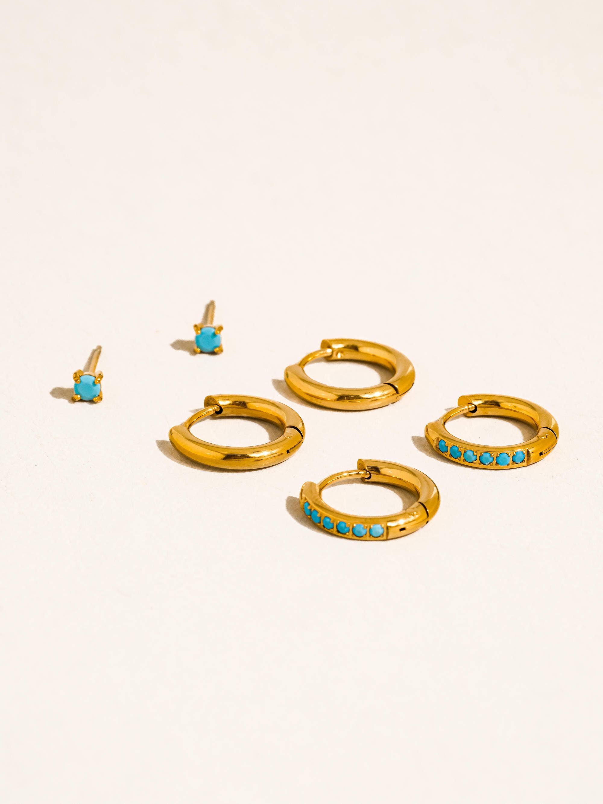 Ivalo 18K Gold Non-Tarnish Turquoise Huggie Earring Set