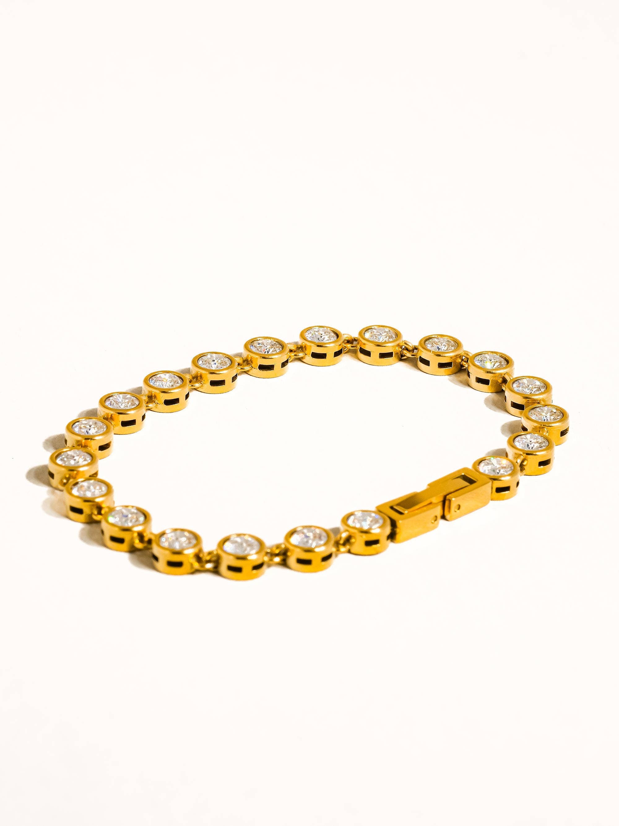 Amity 18K Gold Non-Tarnish Round Rhinestone Bracelet