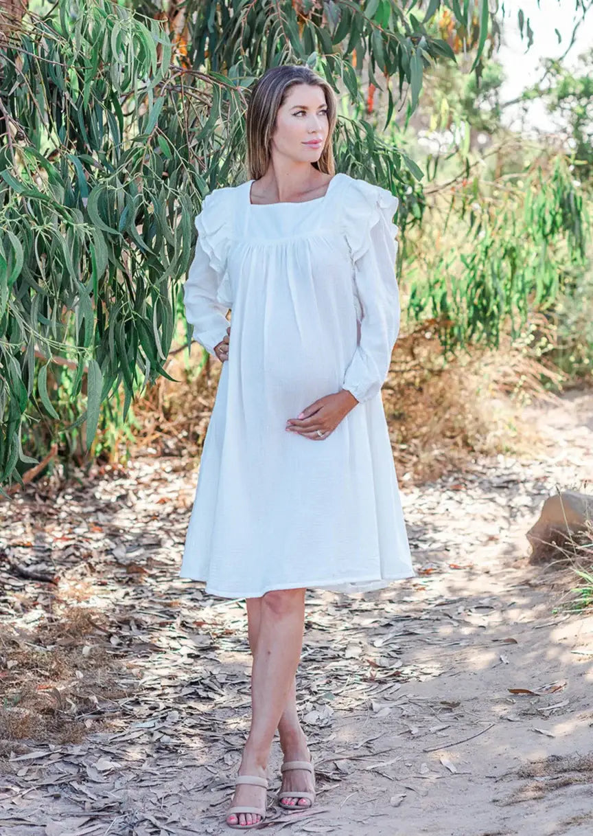 Cotton Crochet Lace Ruffle Sleeve Muslin Dress