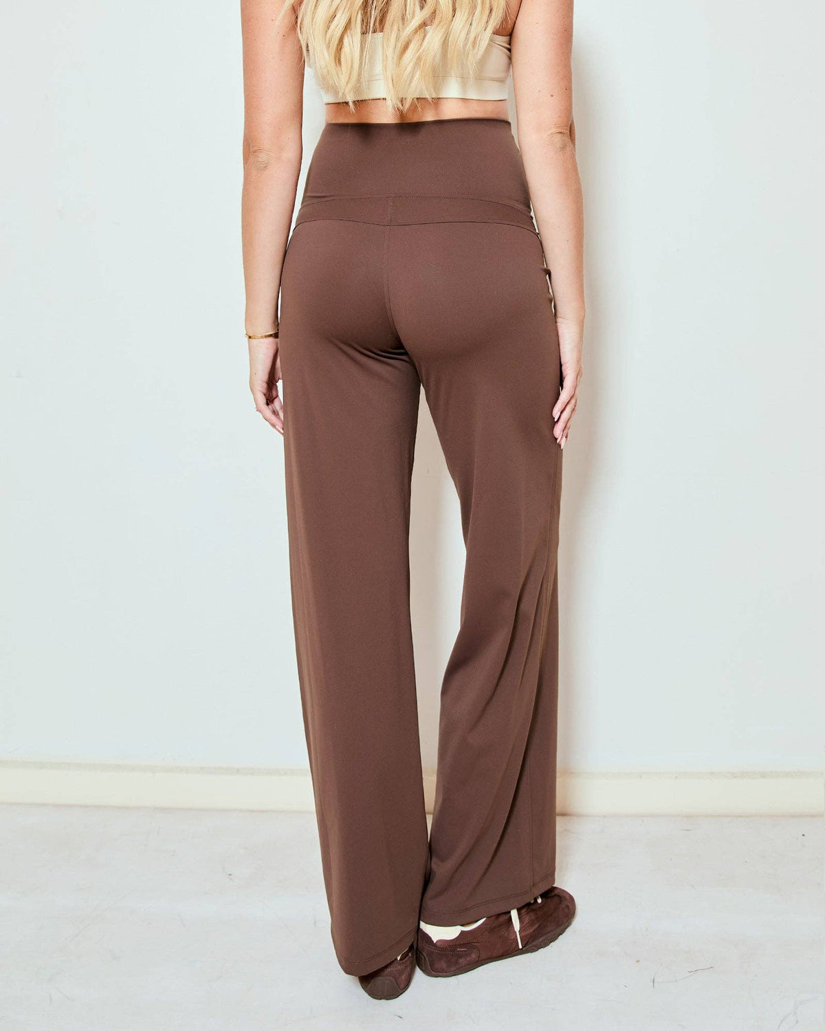 Wide Leg Overbelly Leggings - Brown
