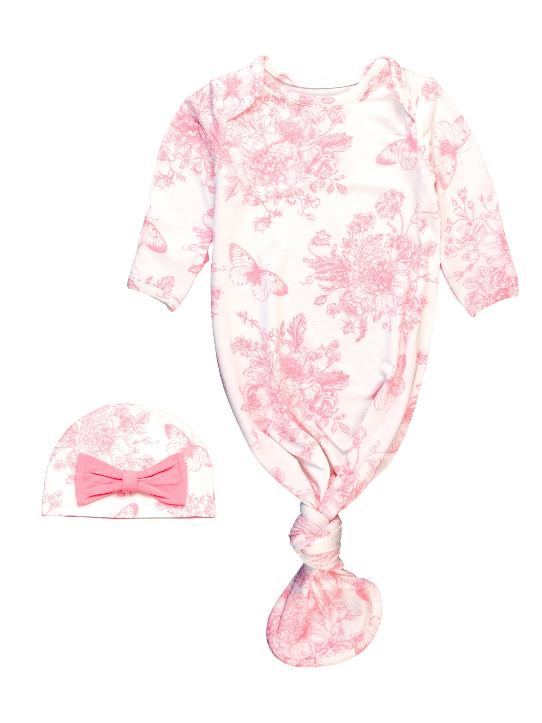 Ensemble pyjama et bonnet SoftSnooze™ pour bébé, en bambou rose papillon