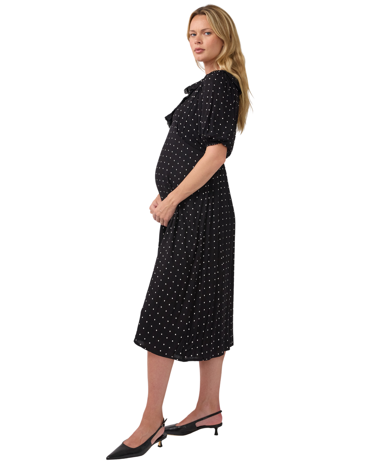 Ruffle V-Neck Maternity Midi Dress