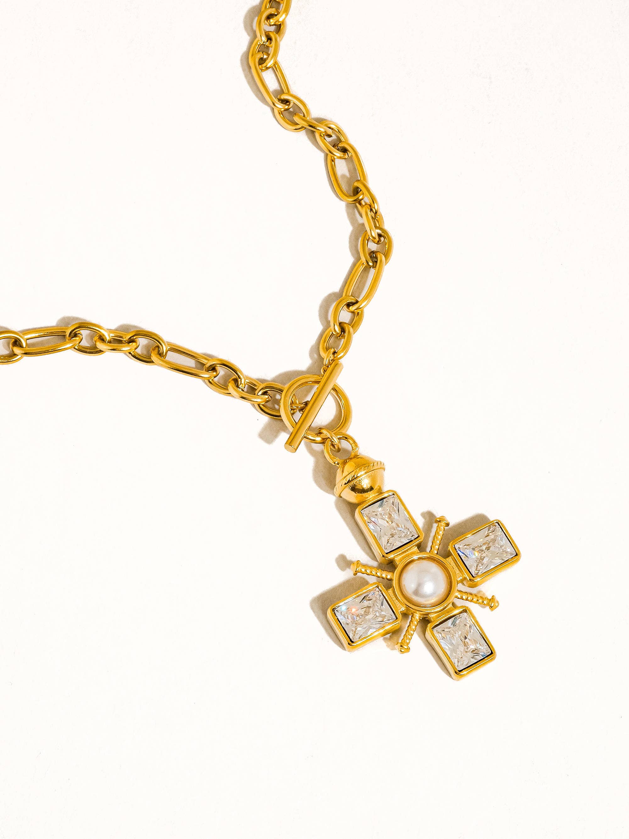 Patrice 18K Gold Non-Tarnish Cross Necklace: Yellow Gold
