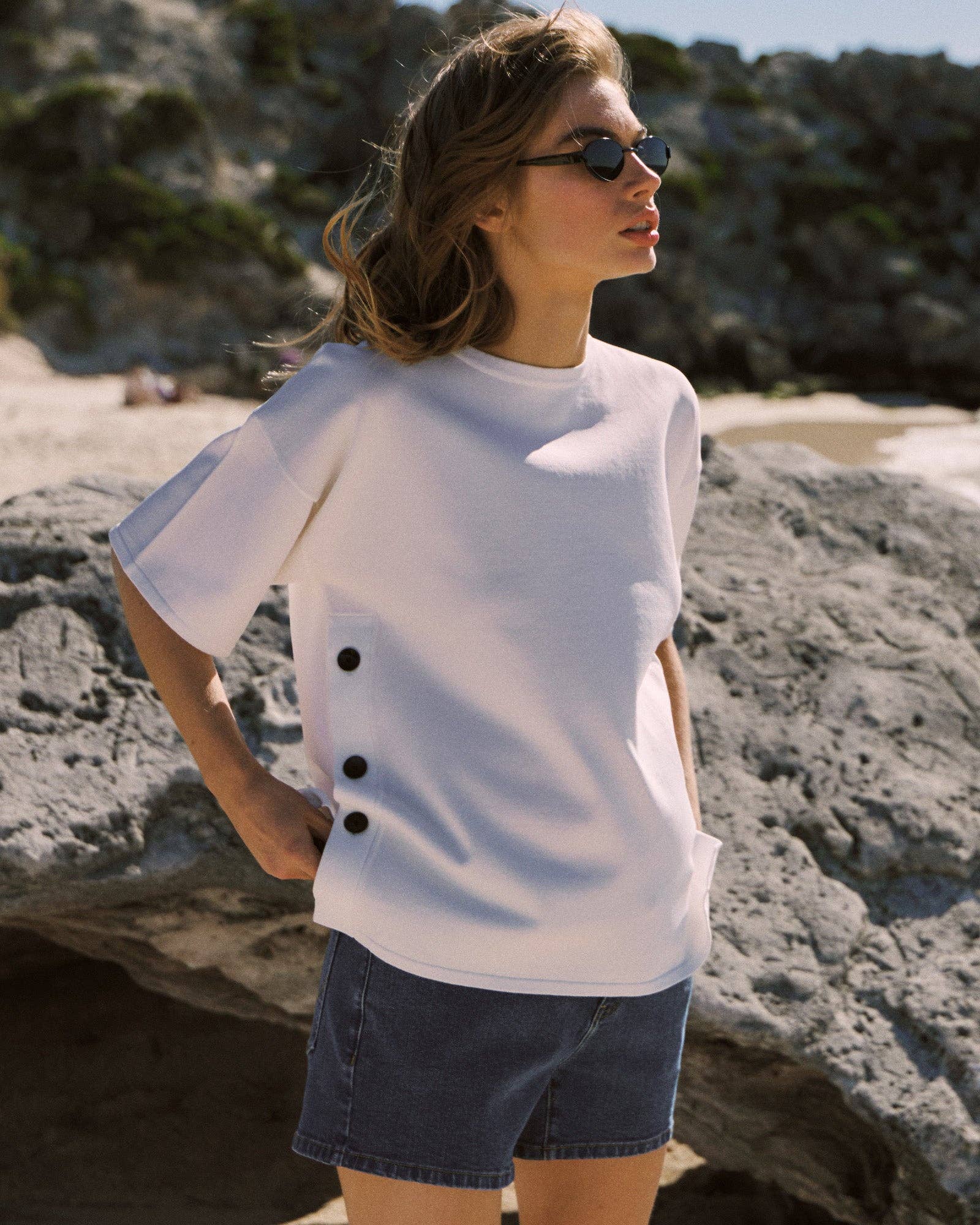 Haut d'allaitement boutonné en crêpe