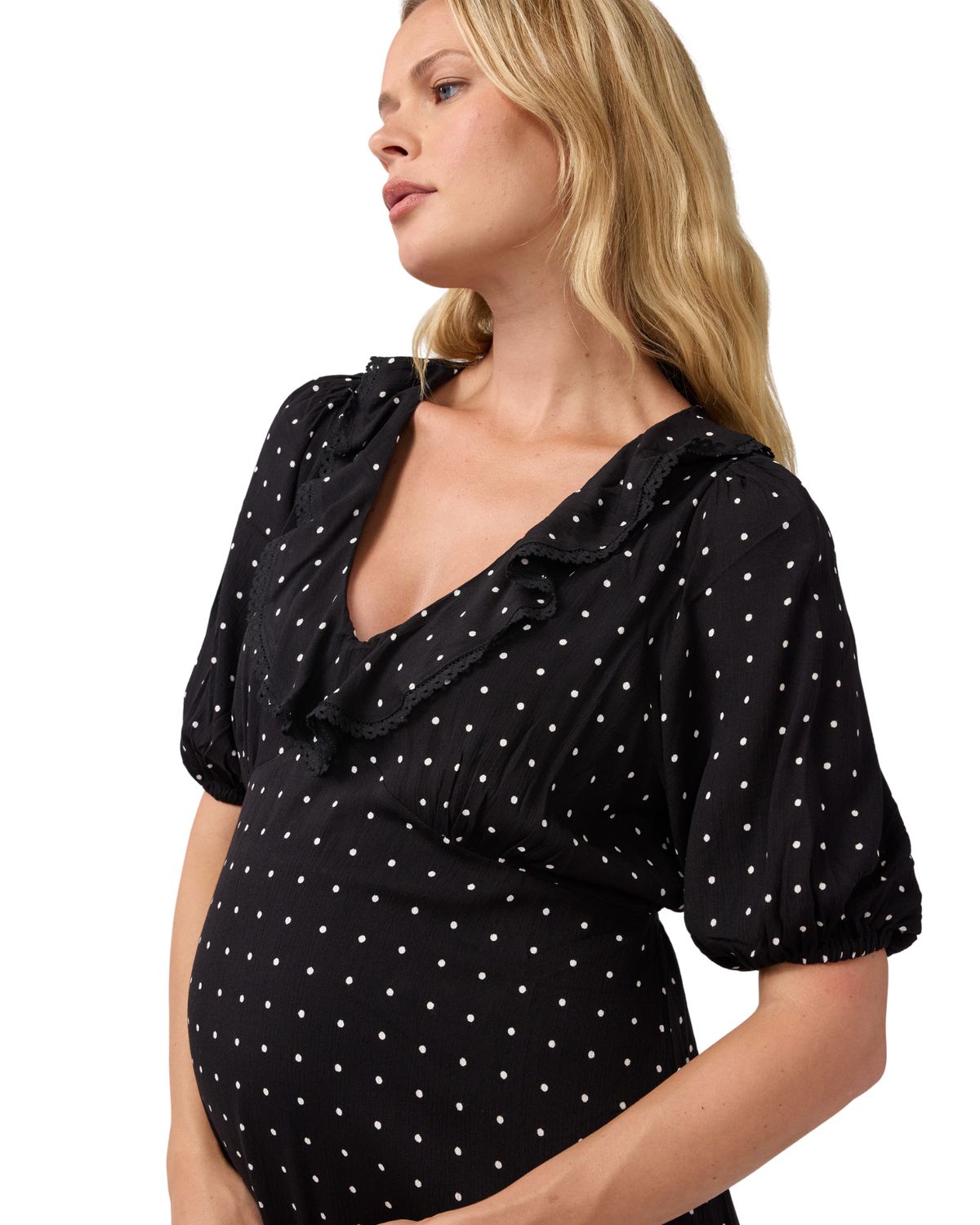 Ruffle V-Neck Maternity Midi Dress