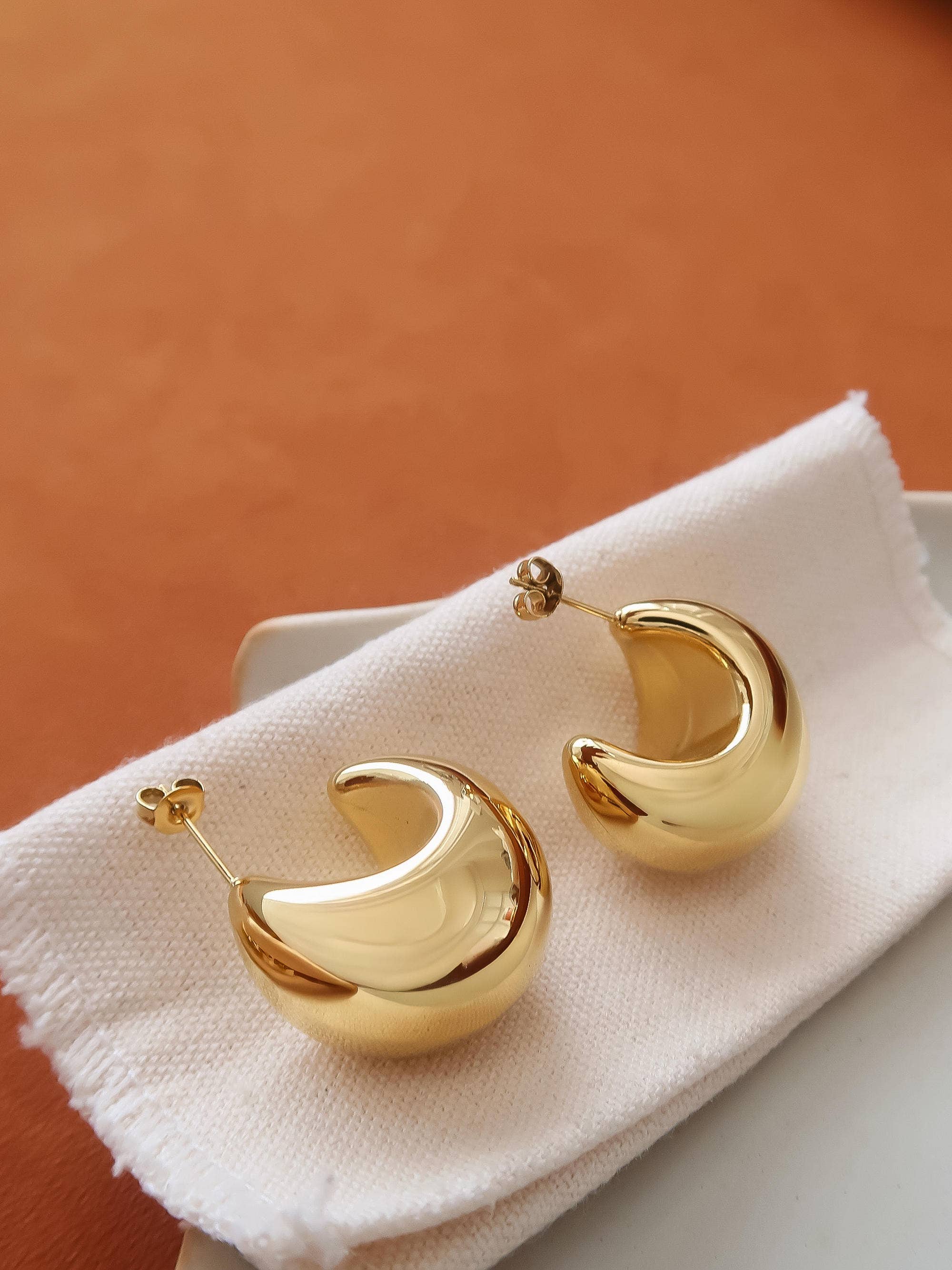Camilley 18K Gold Non-Tarnish Puffy Dome Earrings