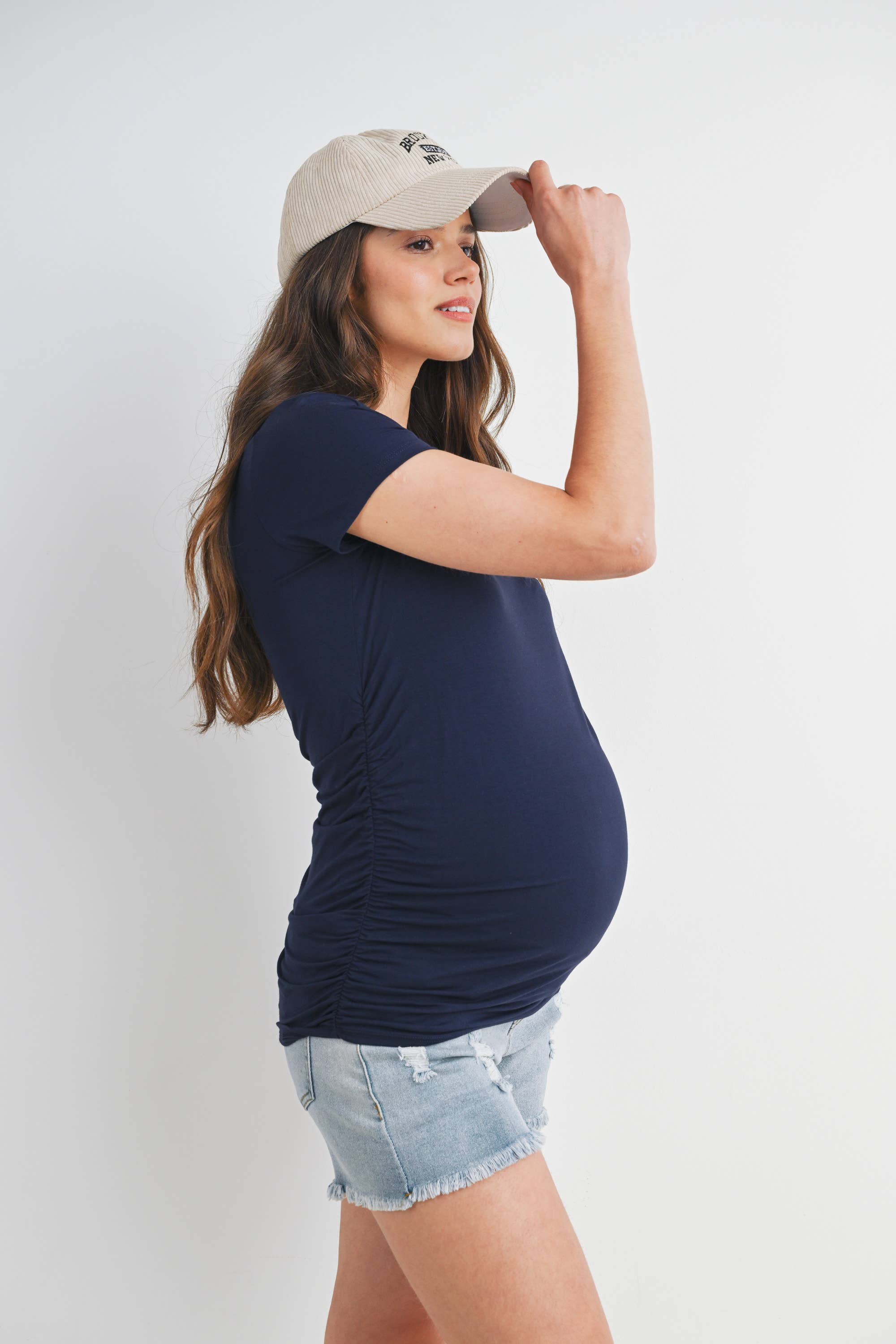 T-shirt de maternité à manches courtes froncées